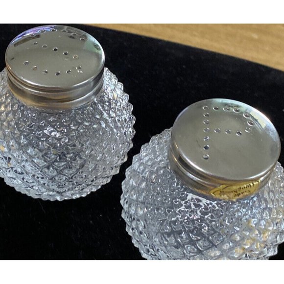 VINTAGE CLEAR GLASS HOBNAIL SALT & PEPPER SHAKERS "S" "P" Caps Vintage - Picture 3 of 12
